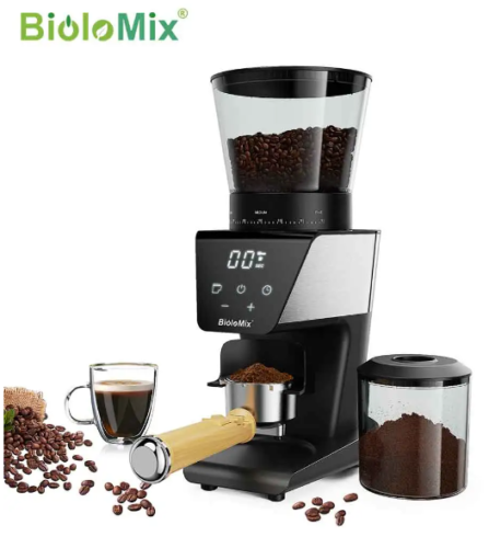 BioloMix Automatic Burr Mill Electric Coffee Grinder with 30 Gears for Espresso American Coffee Pour Over Visual Bean Storage