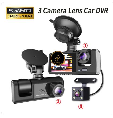 3 Channel Car DVR HD 1080P 3-Lens Inside Vehicle Dash CamThree Way Camera DVRs Recorder Video Registrator Dashcam Camcorder