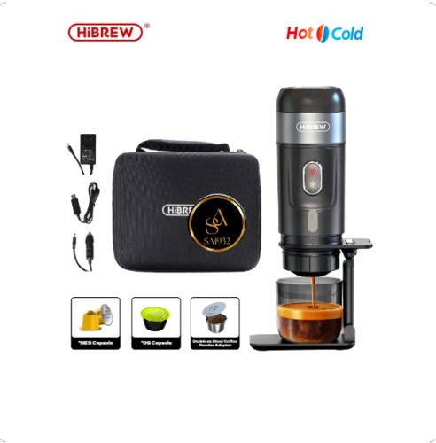 HiBREW Portable Coffee Machine for Car & Home,DC12V Expresso Coffee Maker Fit Nexpresso Dolce Pod Capsule Coffee Powder H4A