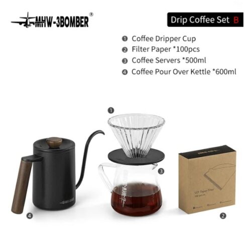 MHW-3BOMBER Drip Coffee Set 600ml Pour Over Kettle