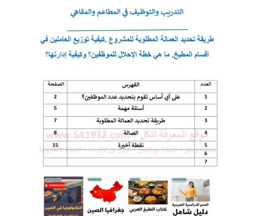 طريقة تحديد العمالة المطلوبة للمشروع. كيفية توزيع العاملين في أقسام المطبخ. ما هي خطة الإحلال للموظفين؟ وكيفية إدارتها؟