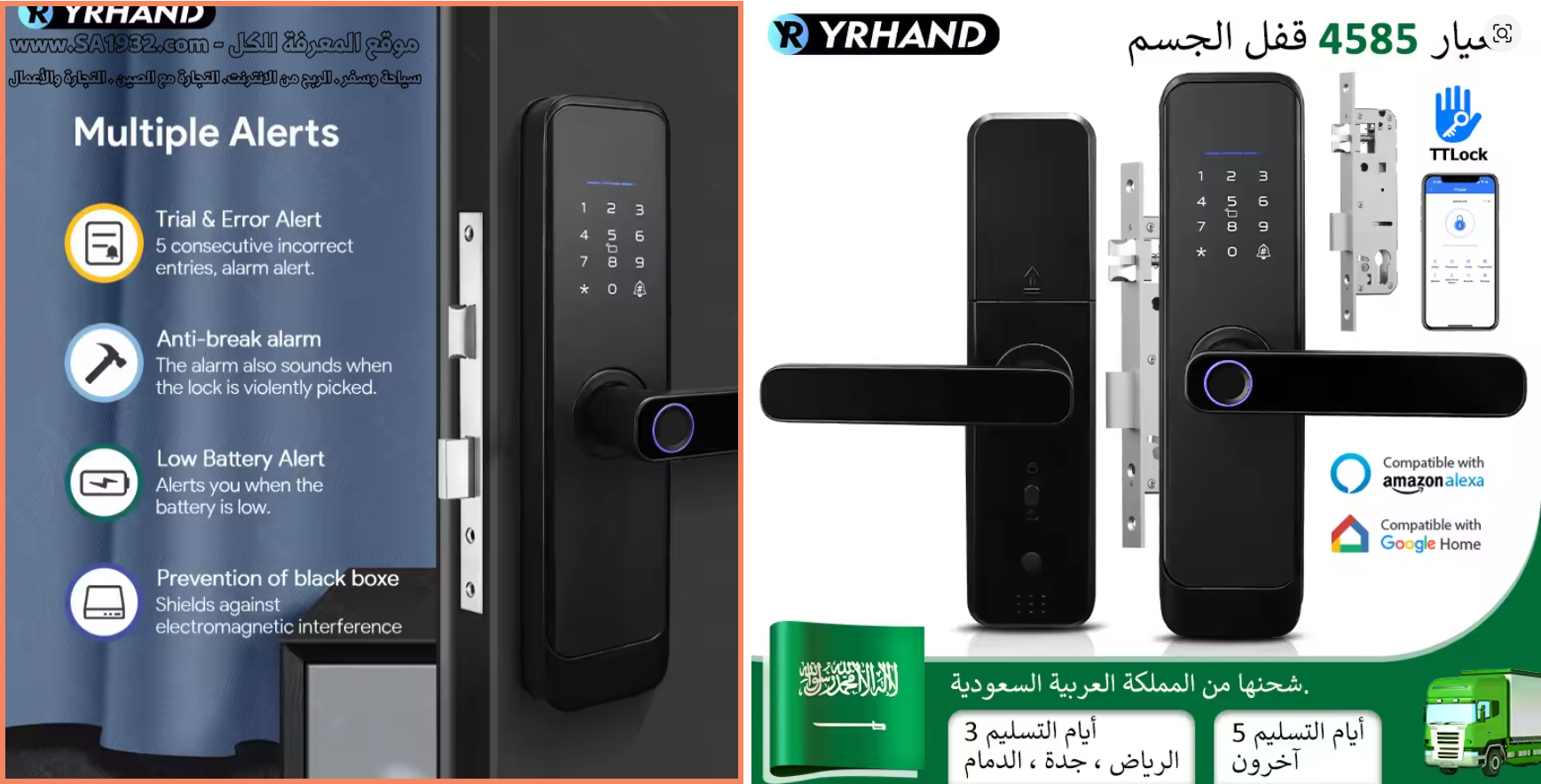 From SA Matt Black Fingerprint TTLock App Bluetooth Work With Google home Aleax Security Digital Electronic Smart Lock For Home
