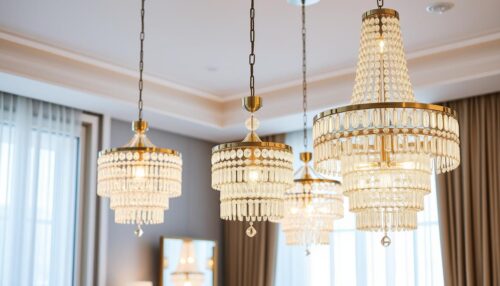 Elegant chandeliers from AliExpress, exquisitely crafted with intricate details. Glimmering crystal prisms refract warm light, casting a soft, ambient glow. Brushed metal frames in sleek, modern silhouettes complement diverse home decor styles. Hanging pendants with cascading tiers of lustrous glass or metal accents, evoking a sense of luxury and sophistication. Carefully curated chandeliers, meticulously designed to elevate any living space with their timeless beauty and effortless elegance. Capture the essence of AliExpress' premium chandelier offerings, showcasing their exceptional quality and irresistible aesthetic appeal.