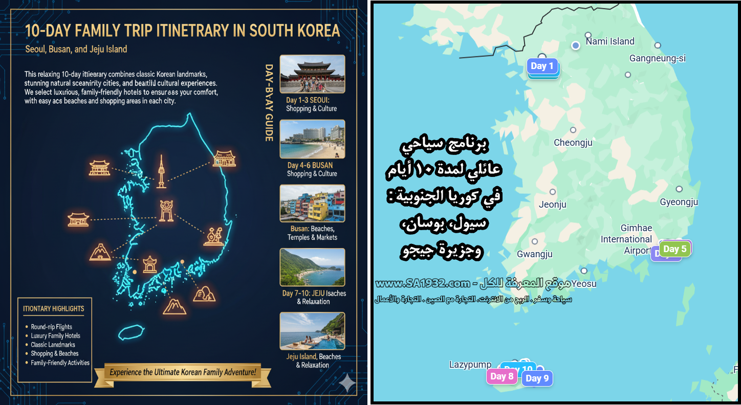 برنامج سياحي عائلي لمدة ١٠ أيام في كوريا الجنوبية سيول، بوسان، وجزيرة جيجو