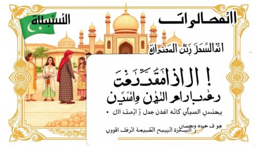 A detailed illustration depicting "تأشيرة الزيارة العائلية" in Saudi Arabia. The foreground showcases a formal government document or ID card with the Arabic text prominently displayed, surrounded by traditional Arabic design motifs and patterns. The middle ground features a warm, welcoming family scene, with members of different generations engaged in conversation and celebration. The background provides a glimpse of the Kingdom's iconic architectural landmarks, conveying a sense of cultural heritage and hospitality. The overall composition exudes a mood of cultural significance, familial bonds, and the formalities associated with the family visit visa application process.