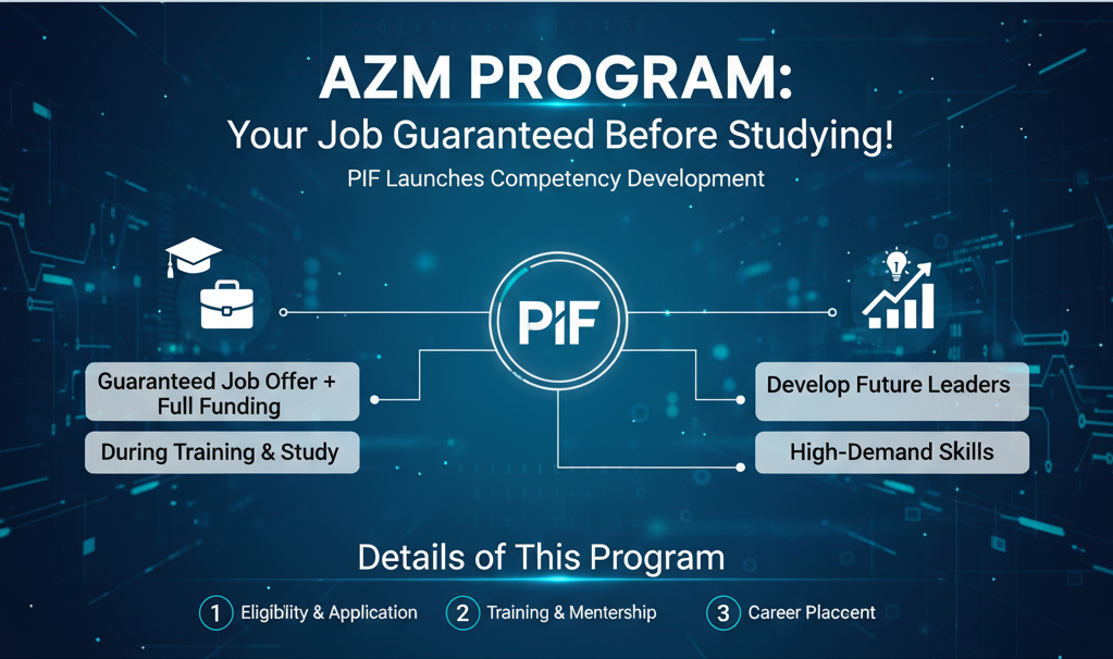 برنامج عزم وظيفتك مضمونة قبل الدراسة! PIF يطلق برنامج "عزم" لتطوير الكفاءات براتب وتمويل كامل أثناء التدريب تفاصيل هذا البرنامج.