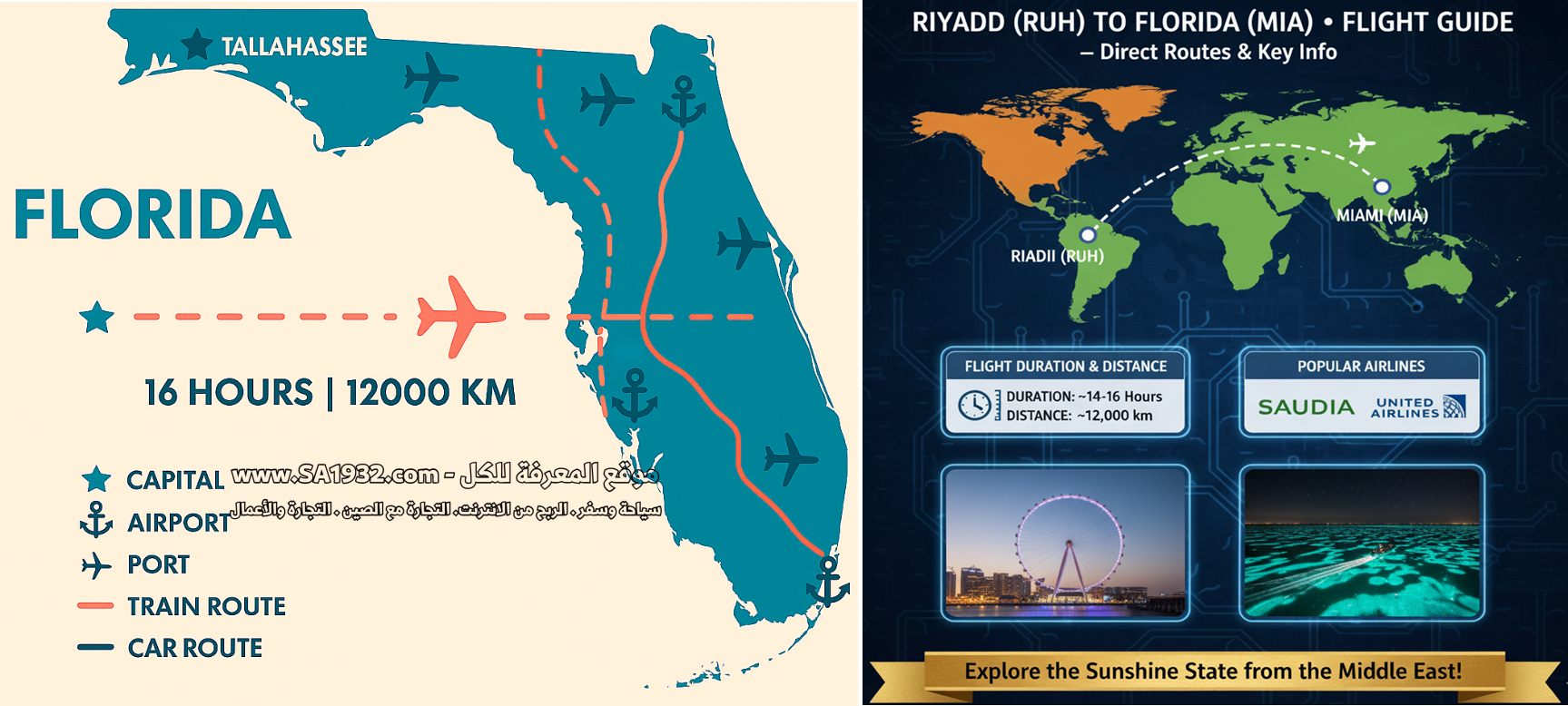 السفر إلى فلوريدا 2025، فيزا أمريكا للخليجيين، السياحة في أورلاندو، ميامي بيتش، مطاعم حلال أمريكا، عالم ديزني، الدولار والريال