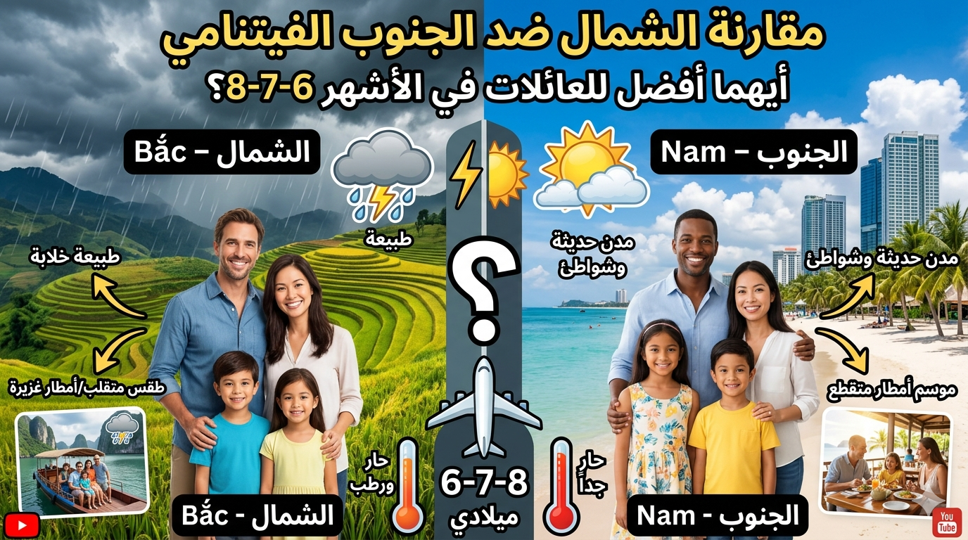 إليك مقارنة تفصيلية بين الشمال والجنوب الفيتنامي خلال أشهر الصيف من حيث الطقس، الأنشطة، ومناسبتها للعوائل 
